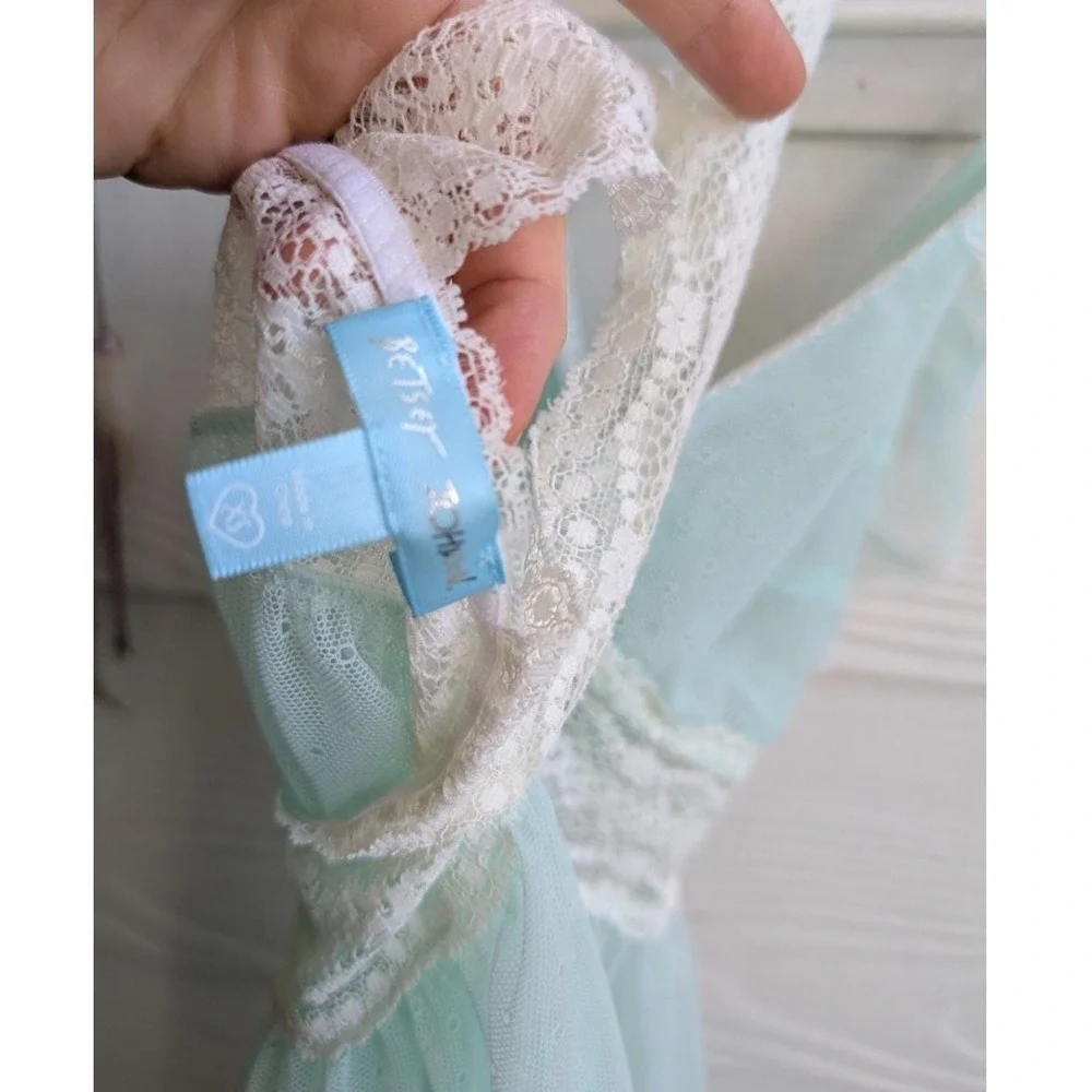 Betsey Johnson Aqua Blue Babydoll Lingerie Lace Trim Ruffle Halter Y2K - Picture 6 of 12